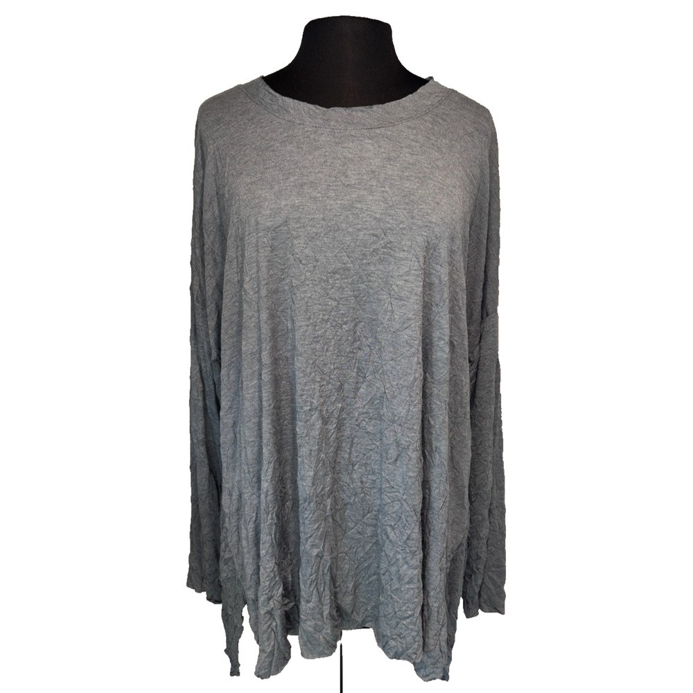 Comfy USA Womens Crinkle Short Tunic Top 1X Slate Gray Oversized Long Sleeve NWT
